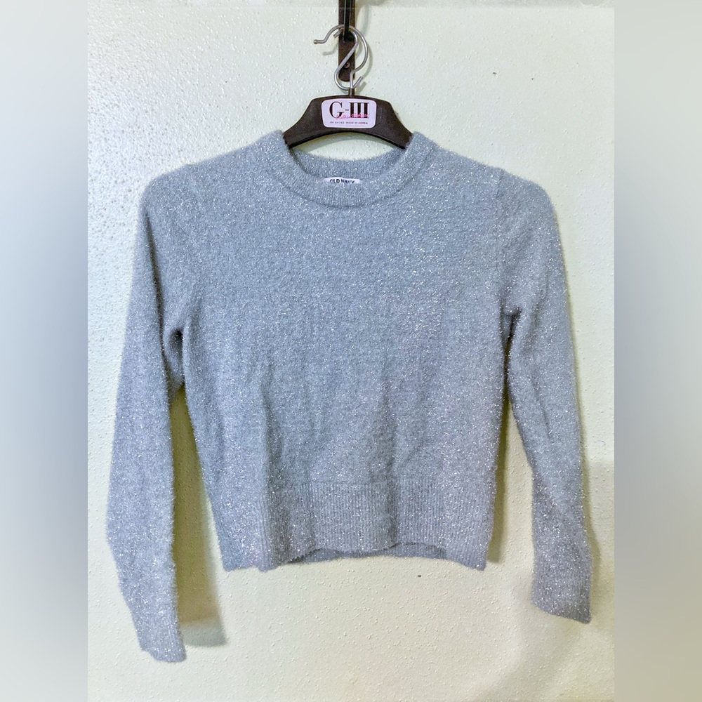Old Navy Periwinkle Blue Eyelash Knit Metallic Shimmer Crewneck Sweater NWOT